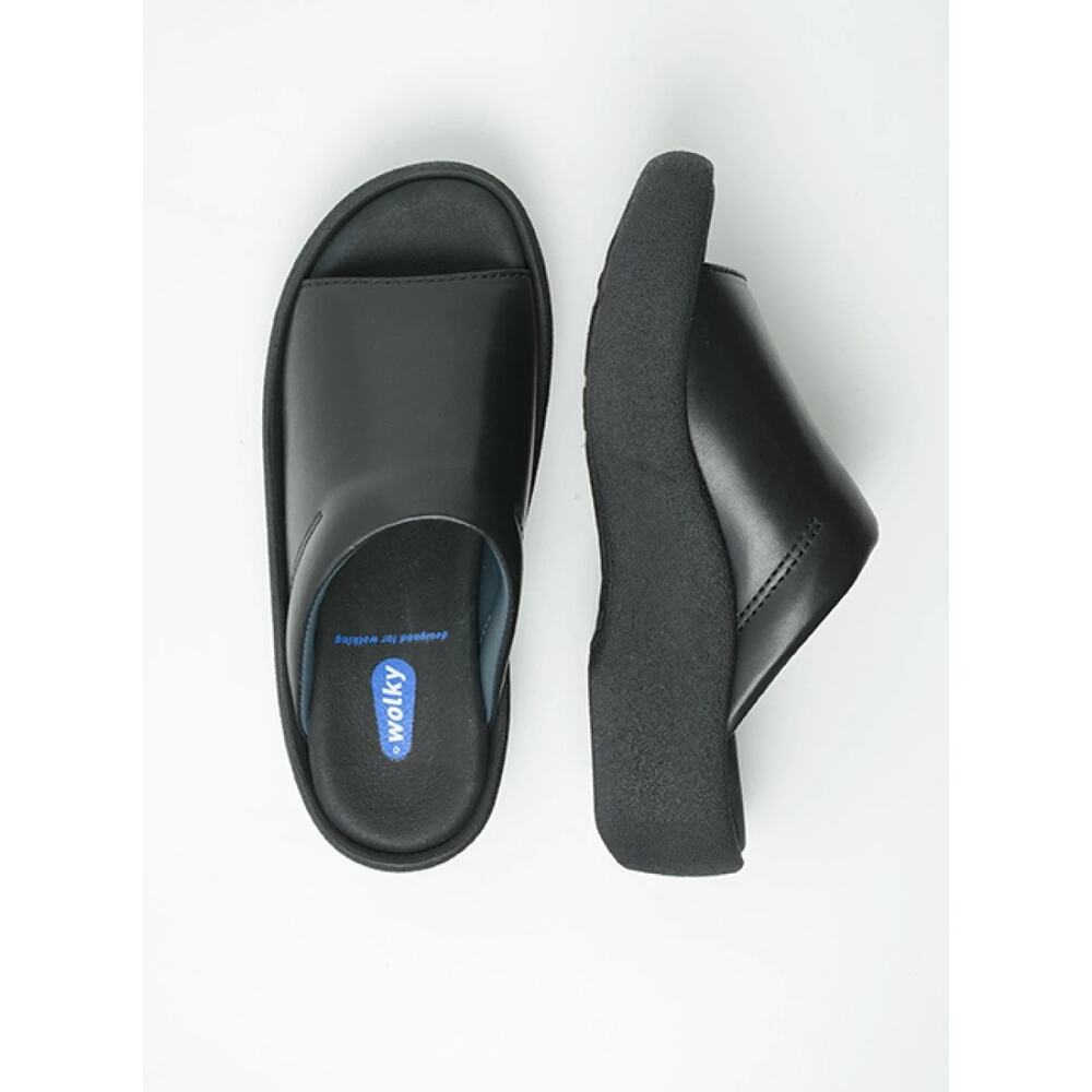 Wolky Nassau Comfort Mules Black leather slip on open toe sandal size 42 US 10